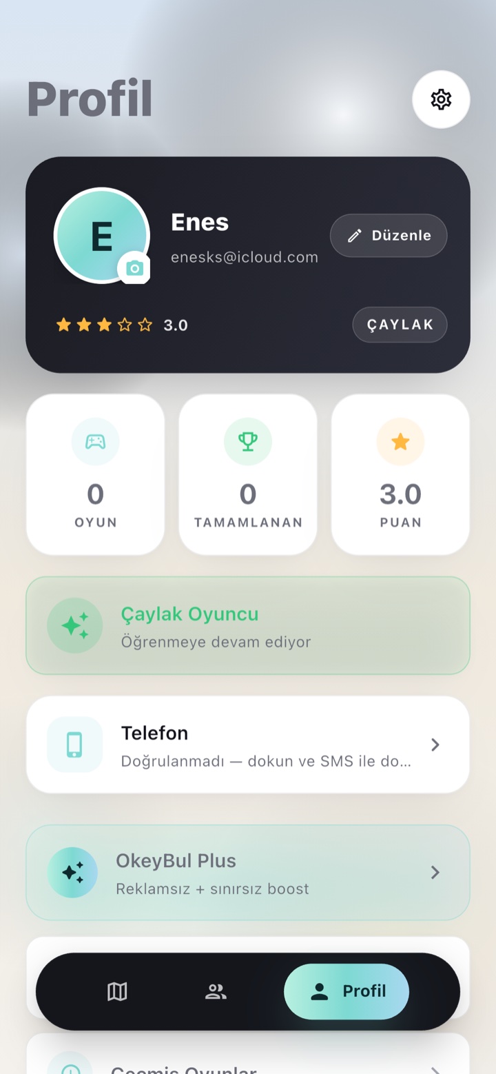 Profil ekranı — güven puanı, seviye rozeti ve telefon doğrulama